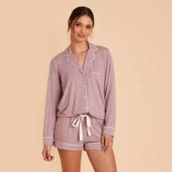Jonny Long Sleeve Pajama Set - Mauve 16 Jonny Long Sleeve Pajama Set - Mauve -Wedding Dress Store mauve jonny long sleeve bridesmaid pajama set 05