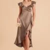 James Shiny Satin Midi Dress - Mocha -Wedding Dress Store mocha james satin bridesmaid dress 04