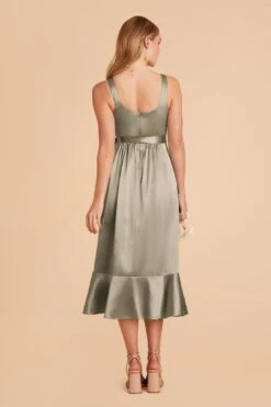 Eugenia Shiny Satin Convertible Midi Dress - Moss Green -Wedding Dress Store moss green eugenia convertible satin bridesmaid dress 05
