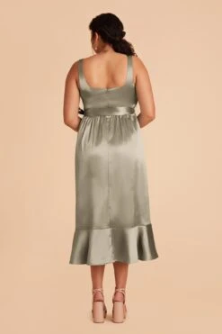 Eugenia Shiny Satin Convertible Midi Dress - Moss Green -Wedding Dress Store moss green eugenia plus size convertible satin bridesmaid dress 05 ffaf1c43 98d2 4a38 8d98 236a73deb52c