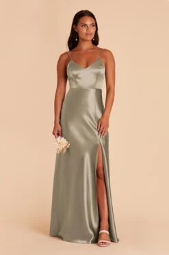 Jay Shiny Satin Dress - Moss Green