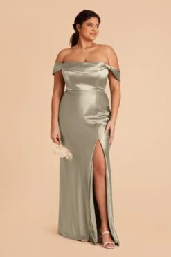 Mia Shiny Satin Convertible Dress - Moss Green