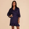 Kenny Ruffle Satin Robe - Navy -Wedding Dress Store navy kenny satin ruffle bridesmaid robe 01