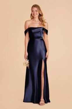 Mia Shiny Satin Convertible Dress - Navy -Wedding Dress Store navy mia convertible satin bridesmaid dress 01