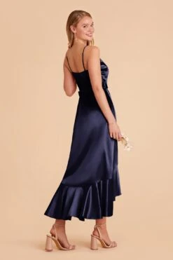 YC Shiny Satin Midi Dress - Navy -Wedding Dress Store navy yc satin bridesmaid dress 04