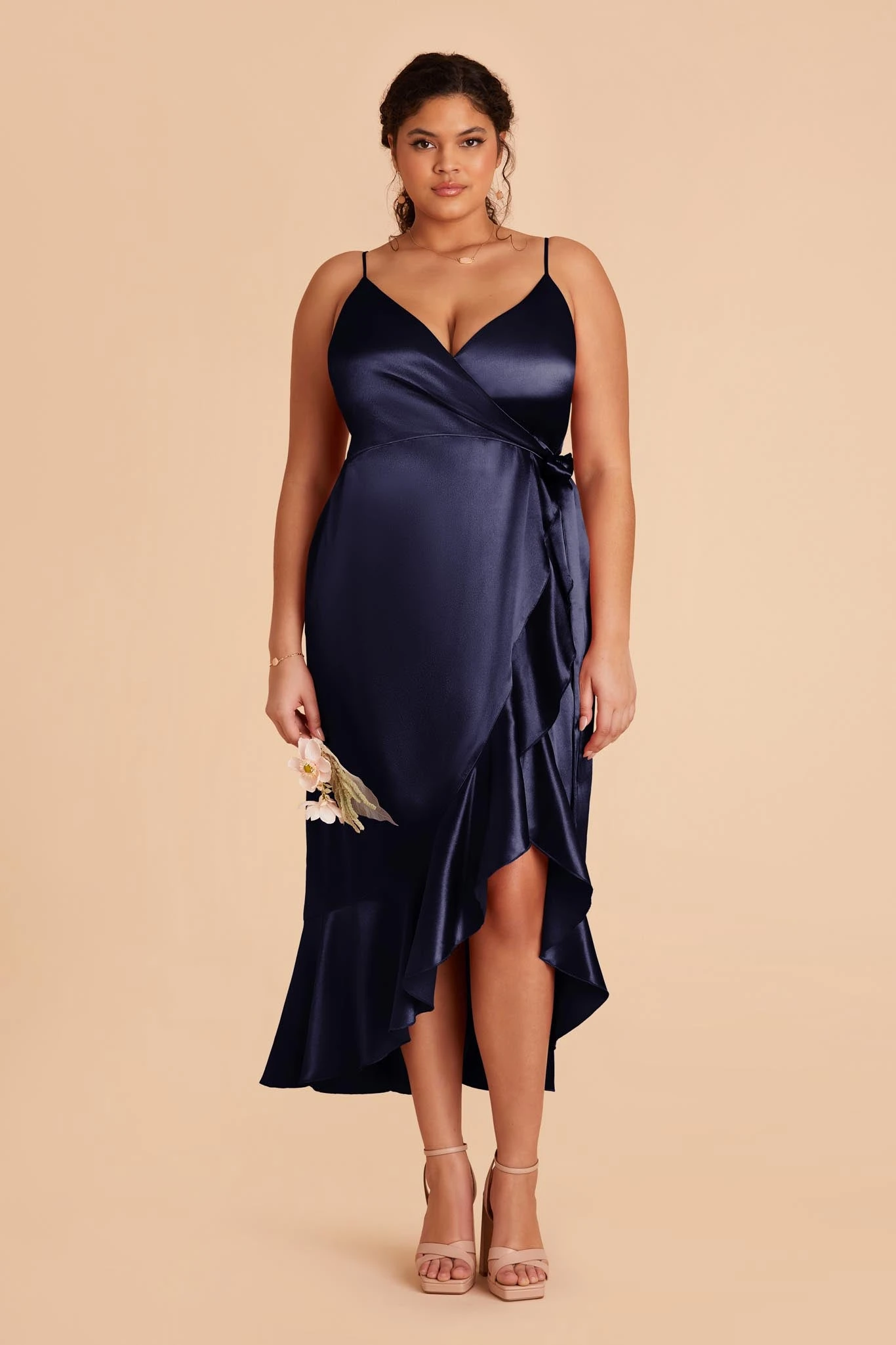 YC Shiny Satin Midi Dress - Navy - Image 6