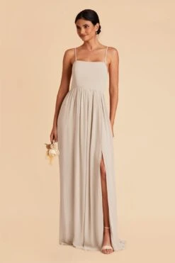 August Convertible Dress - Neutral Champagne -Wedding Dress Store neutral champagne convertible slit bridesmaid dress 03