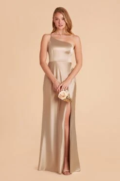 Kensie Shiny Satin Dress - Neutral Champagne -Wedding Dress Store neutral champagne kensie satin bridesmaid dress 02