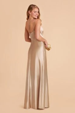 Kensie Shiny Satin Dress - Neutral Champagne -Wedding Dress Store neutral champagne kensie satin bridesmaid dress 03