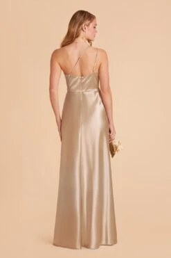 Kensie Shiny Satin Dress - Neutral Champagne -Wedding Dress Store neutral champagne kensie satin bridesmaid dress 04