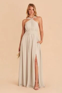 Kiko Chiffon Dress - Neutral Champagne 12 Kiko Chiffon Dress - Neutral Champagne -Wedding Dress Store neutral champagne kiko slit bridesmaid dress 02