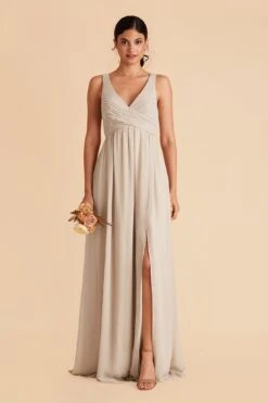 Laurie Empire Dress - Neutral Champagne -Wedding Dress Store neutral champagne laurie slit bridesmaid dress 05