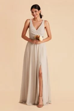 Laurie Empire Dress - Neutral Champagne -Wedding Dress Store neutral champagne laurie slit bridesmaid dress 07