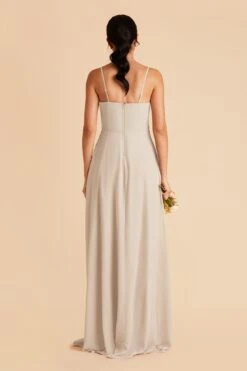 Winnie Convertible Chiffon Dress - Neutral Champagne -Wedding Dress Store neutral champagne winnie convertible slit bridesmaid dress 01
