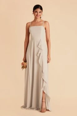 Winnie Convertible Chiffon Dress - Neutral Champagne -Wedding Dress Store neutral champagne winnie convertible slit bridesmaid dress 02