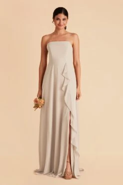 Winnie Convertible Chiffon Dress - Neutral Champagne -Wedding Dress Store neutral champagne winnie convertible slit bridesmaid dress 04