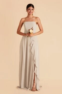 Winnie Convertible Chiffon Dress - Neutral Champagne -Wedding Dress Store neutral champagne winnie convertible slit bridesmaid dress 05