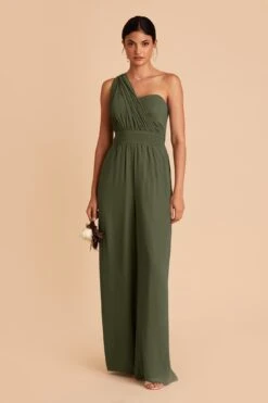 Gigi Convertible Jumpsuit - Olive -Wedding Dress Store olive gigi convertible slit bridesmaid jumpsuit 03