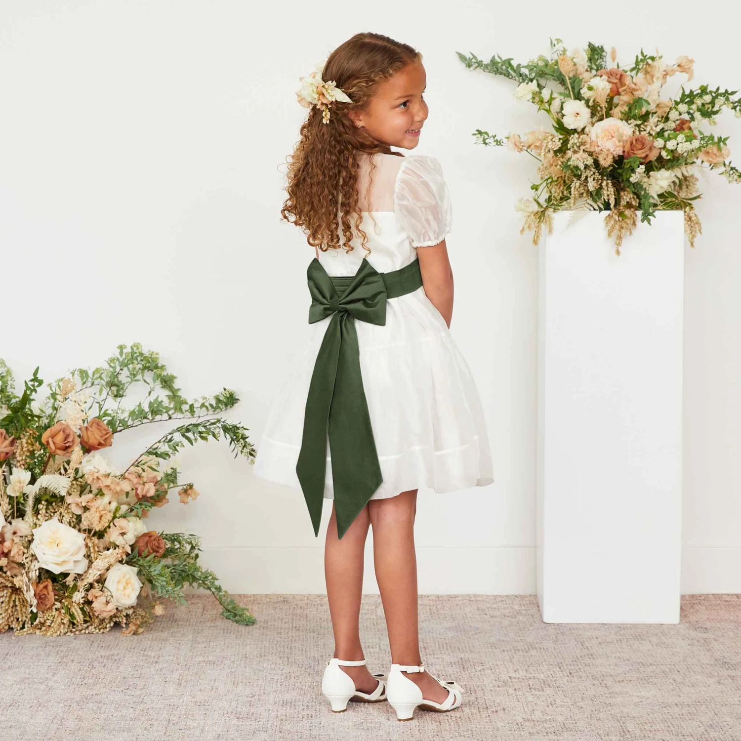 Liz Flower Girl Sash - Olive 4 Liz Flower Girl Sash - Olive - Image 2