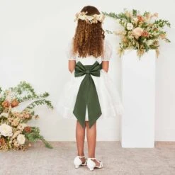 Liz Flower Girl Sash - Olive 15 Liz Flower Girl Sash - Olive -Wedding Dress Store olive liz flower girl sash 03