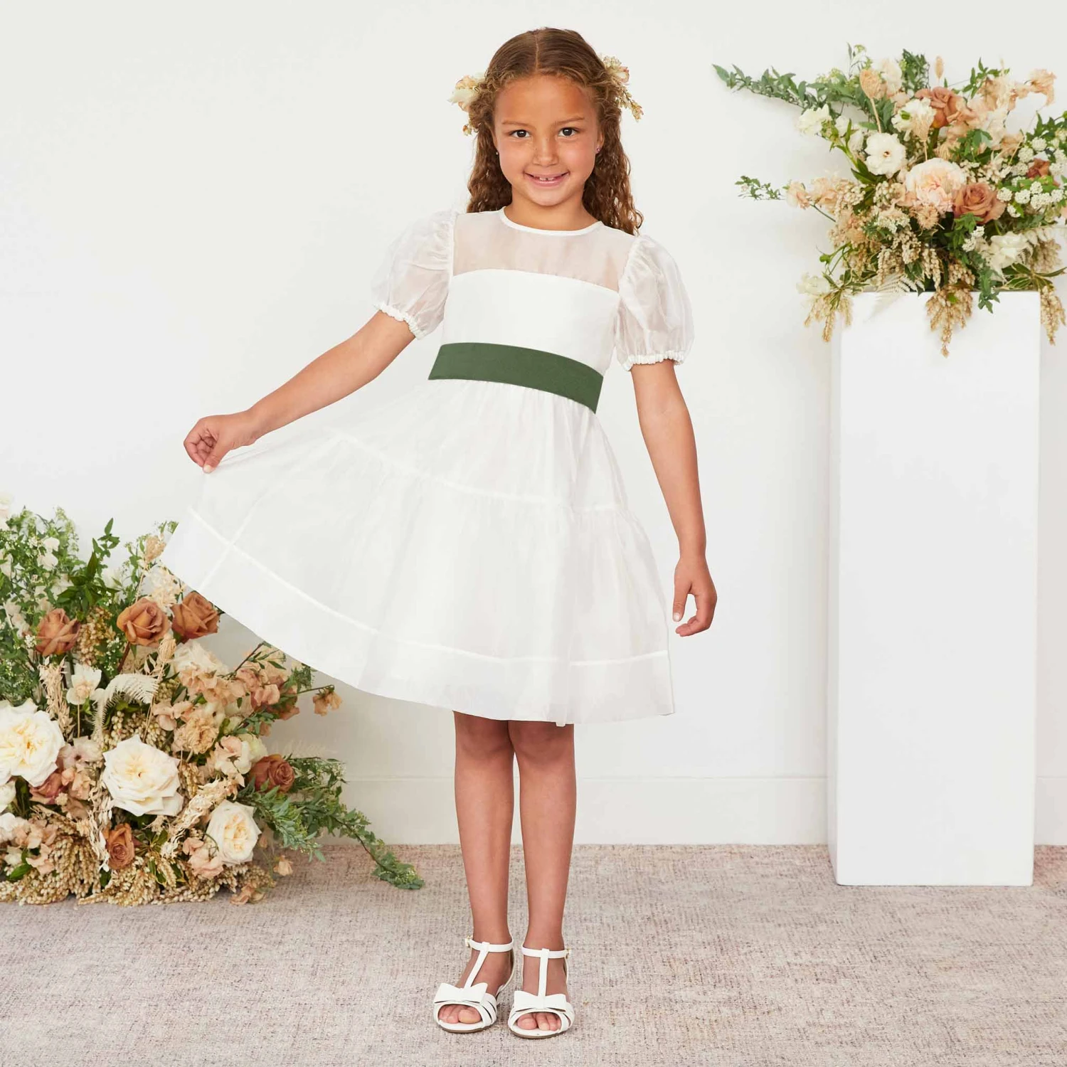 Liz Flower Girl Sash - Olive 8 Liz Flower Girl Sash - Olive - Image 6
