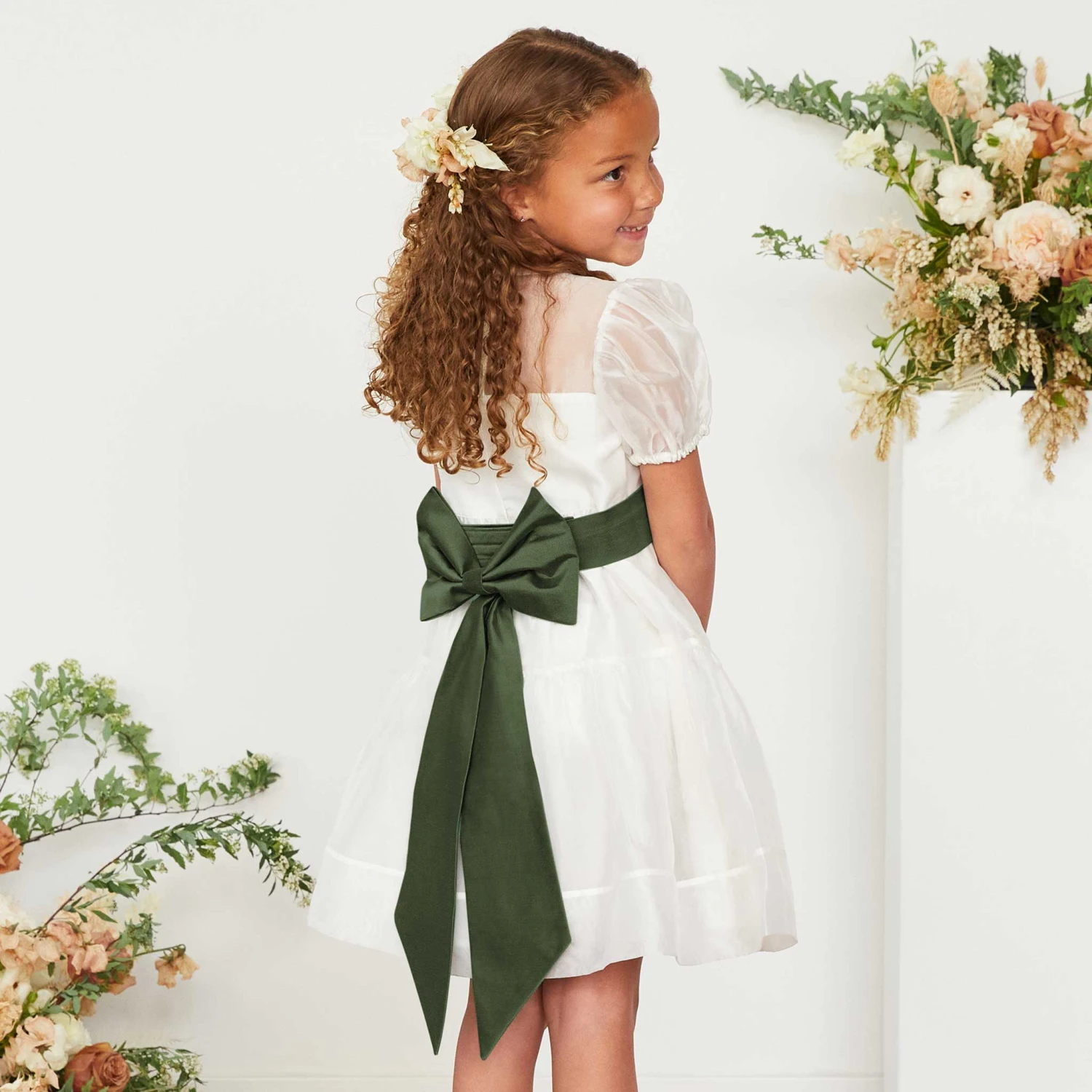Liz Flower Girl Sash - Olive 7 Liz Flower Girl Sash - Olive - Image 5