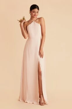 Juliet Chiffon Dress - Pale Blush -Wedding Dress Store pale blush juliet slit bridesmaid dress 03