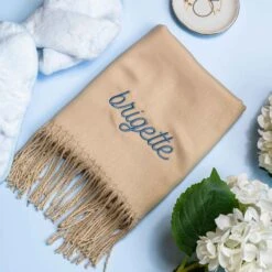 Shawl With Fringe - Taupe -Wedding Dress Store personalized cashmere shawls 04