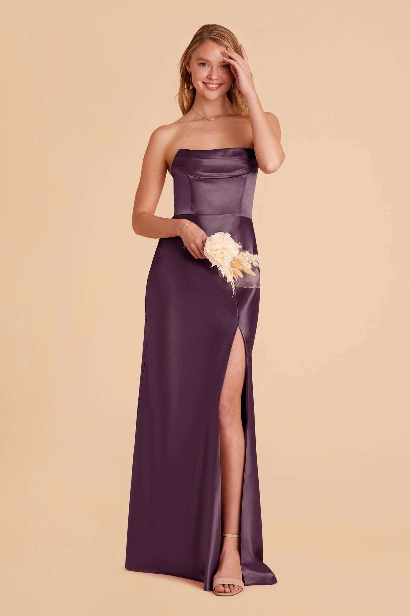 Mia Shiny Satin Convertible Dress - Plum 3 Mia Shiny Satin Convertible Dress - Plum