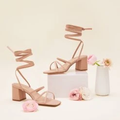 Rocky Chunky Heel - Nude Blush -Wedding Dress Store rocky nude blush bridesmaid shoes flat lay 01 rt
