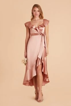 James Shiny Satin Midi Dress - Rose Gold