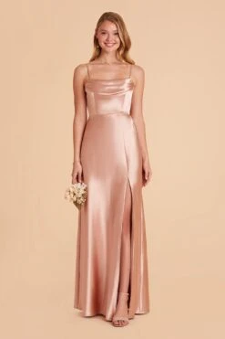 Mia Shiny Satin Convertible Dress - Rose Gold