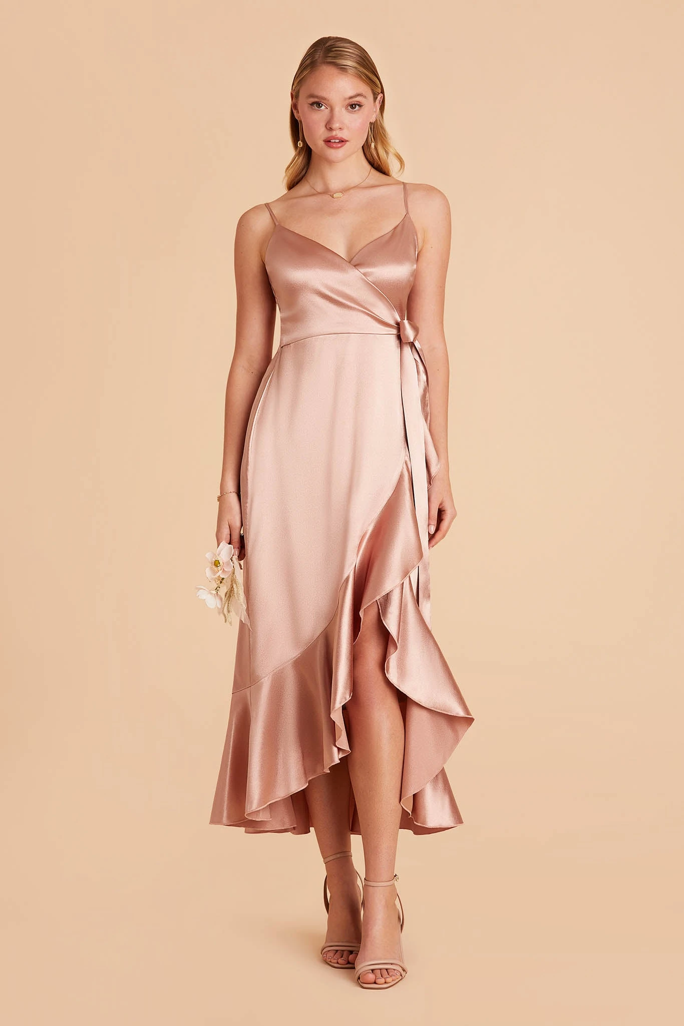 YC Shiny Satin Midi Dress - Rose Gold 6 YC Shiny Satin Midi Dress - Rose Gold - Image 4