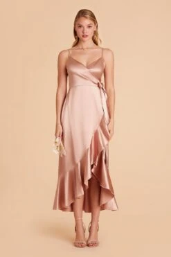 YC Shiny Satin Midi Dress - Rose Gold 13 YC Shiny Satin Midi Dress - Rose Gold -Wedding Dress Store rose gold yc satin bridesmaid dress 02