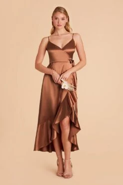 YC Shiny Satin Midi Dress - Rust -Wedding Dress Store rust yc satin bridesmaid dress 01