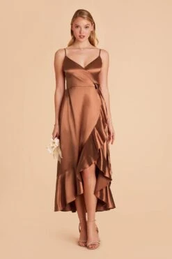 YC Shiny Satin Midi Dress - Rust