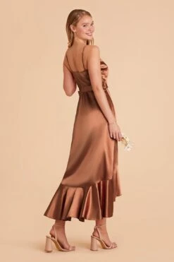 YC Shiny Satin Midi Dress - Rust -Wedding Dress Store rust yc satin bridesmaid dress 04