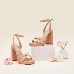Ryanne Platform Heel - Nude Blush -Wedding Dress Store ryanne nude blush bridesmaid shoes flat lay 03 rt