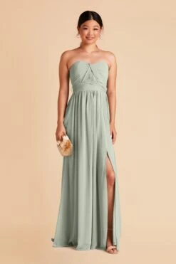 Grace Convertible Dress - Sage -Wedding Dress Store sage grace convertible slit chiffon bridesmaid dress 03