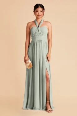 Grace Convertible Dress - Sage -Wedding Dress Store sage grace convertible slit chiffon bridesmaid dress 06