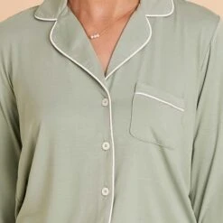 Jonny Long Sleeve Pajama And Pants Set - Sage -Wedding Dress Store sage jonny long sleeve bridesmaid pajama set TMS LIVE PREVIEW 01