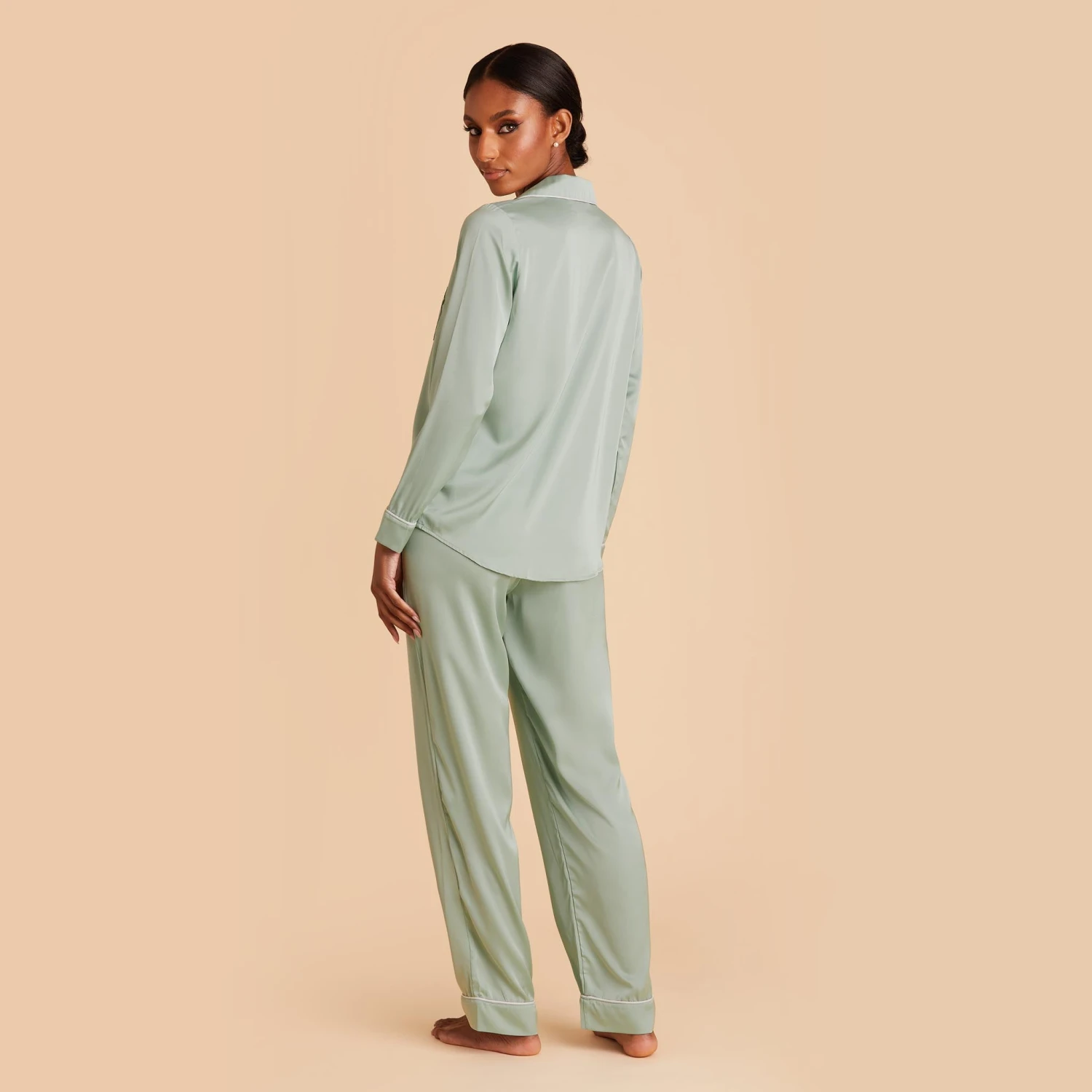 Jonny Long Sleeves And Pants Satin PJ Set - Sage 4 Jonny Long Sleeves And Pants Satin PJ Set - Sage - Image 2