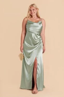 Lydia Shiny Satin Dress - Sage -Wedding Dress Store sage lydia plus size satin bridesmaid dress 01