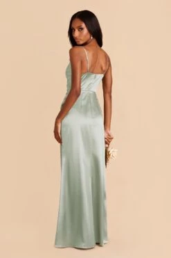 Lydia Shiny Satin Dress - Sage -Wedding Dress Store sage lydia satin bridesmaid dress 01