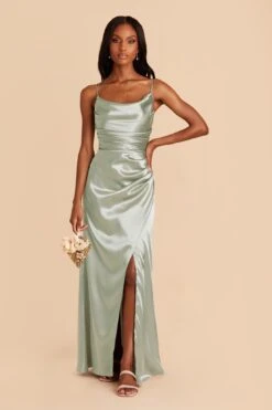 Lydia Shiny Satin Dress - Sage -Wedding Dress Store sage lydia satin bridesmaid dress 03