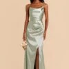 Lydia Shiny Satin Dress - Sage -Wedding Dress Store sage lydia satin bridesmaid dress 04