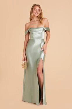 Mia Shiny Satin Convertible Dress - Sage -Wedding Dress Store sage mia convertible satin bridesmaid dress 03