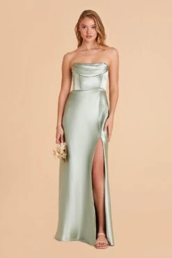 Mia Shiny Satin Convertible Dress - Sage -Wedding Dress Store sage mia convertible satin bridesmaid dress 06
