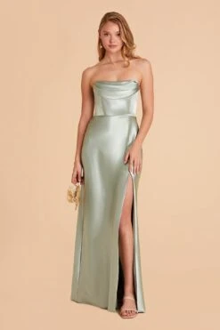 Mia Shiny Satin Convertible Dress - Sage -Wedding Dress Store sage mia convertible satin bridesmaid dress 09