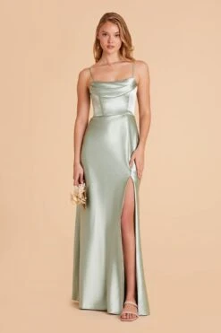 Mia Shiny Satin Convertible Dress - Sage -Wedding Dress Store sage mia convertible satin bridesmaid dress 10
